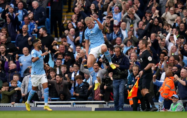 Erling Haaland celebrates after his opening goal