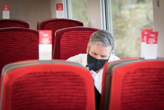 Labour Party leader Sir Keir Starmer takes the train to Hartlepool (Stefan Rousseau/PA)