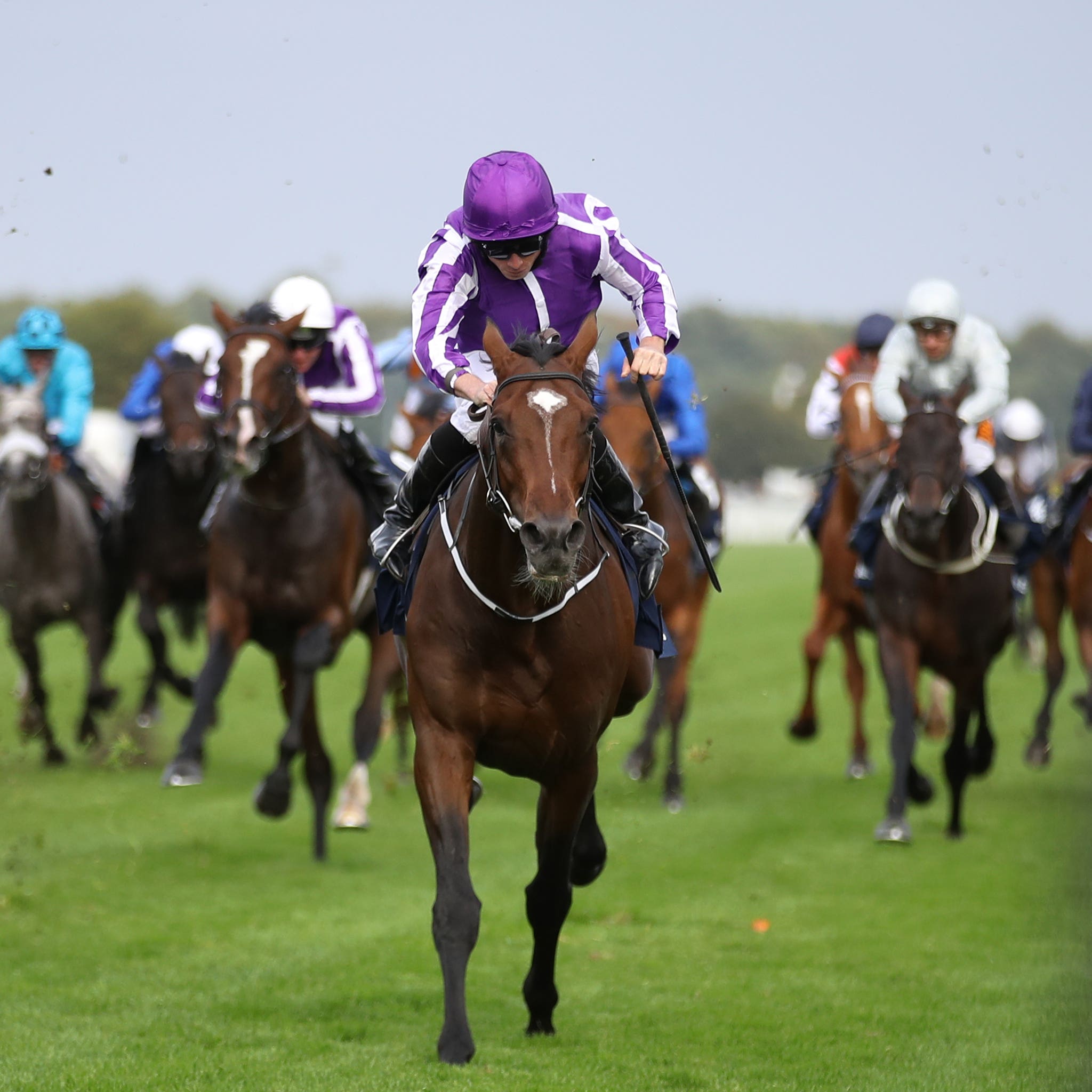 Kew Gardens (right) holds off Lah Ti Dar to win the St Leger at Doncaster