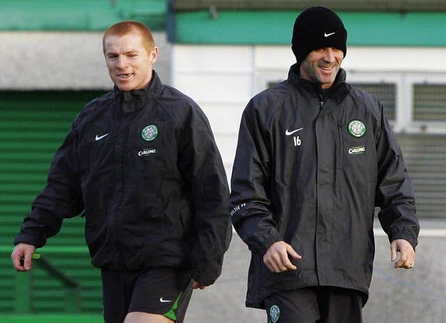 Neil Lennon and Roy Keane in Celtic training