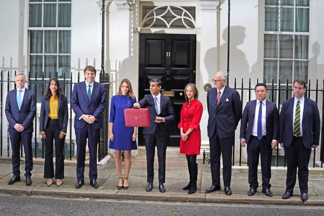 Chancellor Rishi Sunak  with his ministerial team and parliamentary private secretaries leaving 11 Downing Street, London before delivering his Budget to the House of Commons