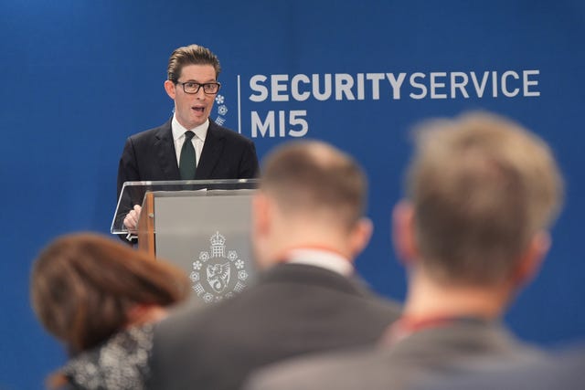 Ken McCallum delivering the annual director-general’s speech at the Counter Terrorism Operations Centre in west London 