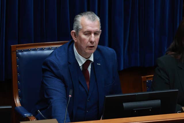 Edwin Poots addresses MLAs during a sitting of the Northern Ireland Assembly