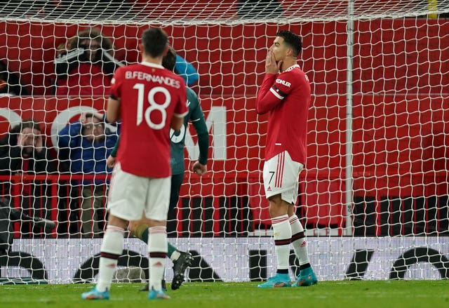 Cristiano Ronaldo reacts after missing a penalty in the FA Cup loss to Middlesbrough
