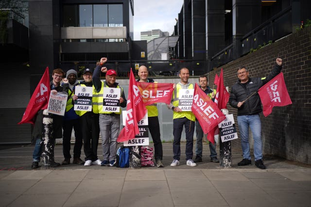 Members of Aslef on the picket line at Euston station on Friday