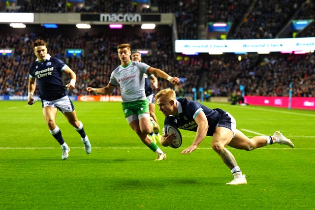 Scotland’s Arron Reed scores their side’s seventh try of the game