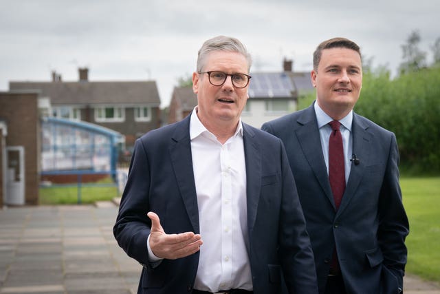 Labour Party leader Sir Keir Starmer and shadow health secretary Wes Streeting, during a visit to Whale Hill Primary School in Eston, Middlesbrough