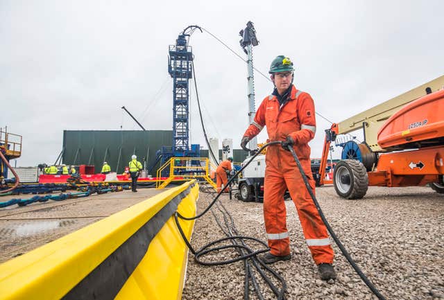 A worker at the Cuadrilla fracking site in Preston New Road