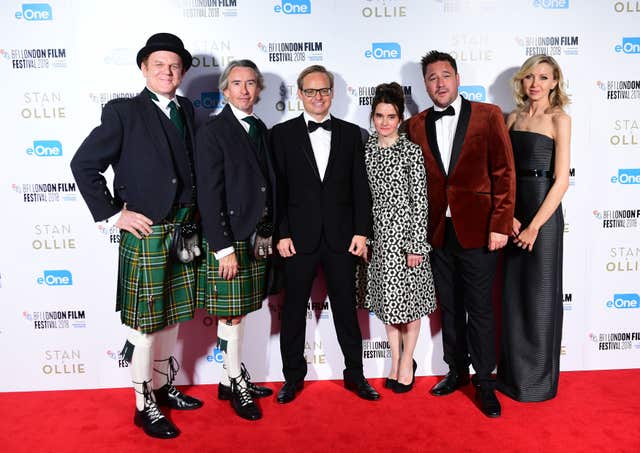Reilly, Coogan and Baird, alongside Shirley Henderson, Rufus Jones and Nina Arianda at the Stan & Ollie Premiere (Ian West/PA)