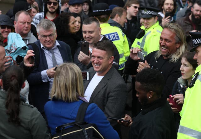 Dozens of supporters, including former English Defence League leader Tommy Robinson, were at Airdrie Sheriff Court for the hearing (Andrew Milligan/PA)