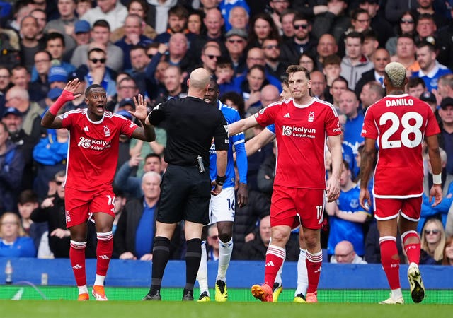 Forest felt they should have had three penalties in the 2-0 defeat at Everton 