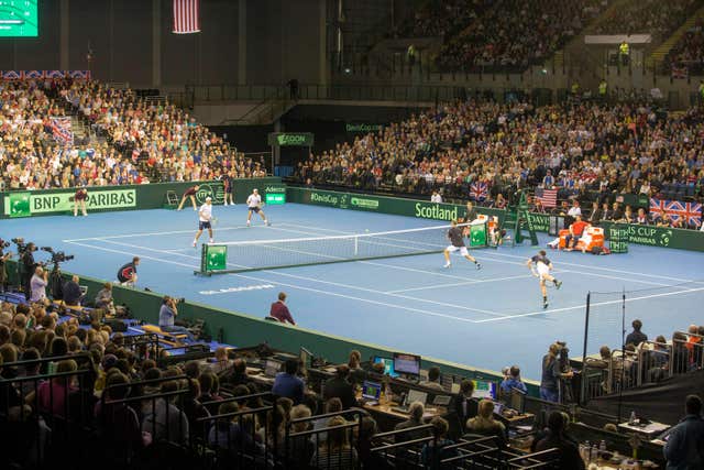 Great Britain take on the United States in a Davis Cup doubles match in Glasgow