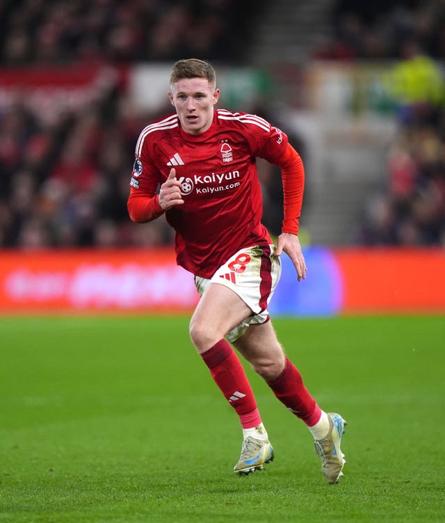 Nottingham Forest’s Elliot Anderson in Premier League action against Aston Villa