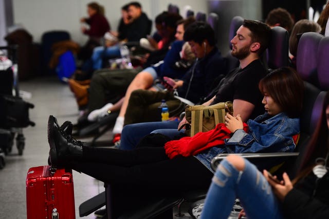 Passengers sleeping at Gatwick airport