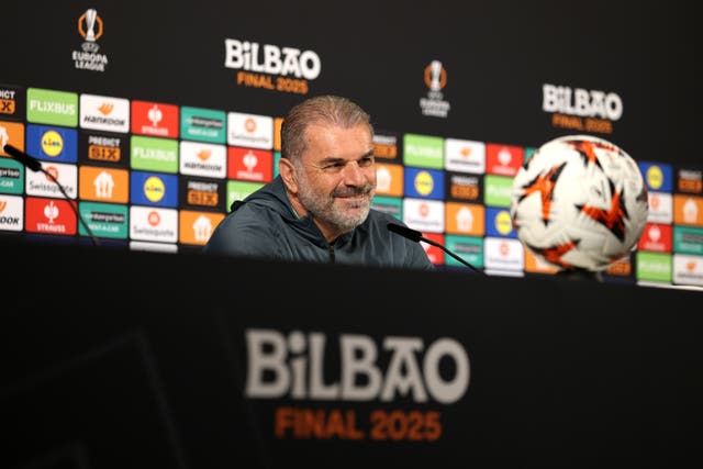 Tottenham manager Ange Postecoglou during his press conference in Bilbao