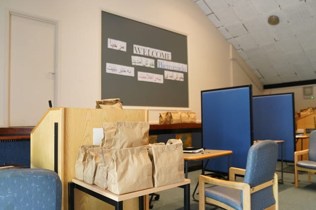 Welcome packs in the Briefing Centre at the asylum accommodation centre at MDP Wethersfield in Essex (Joe Giddens/PA)