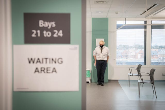 Prime Minister Boris Johnson during a visit to a vaccination centre