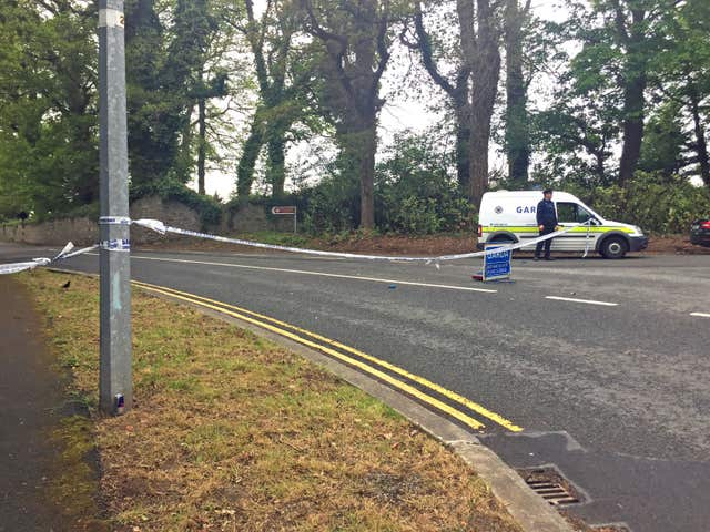 Gardai on the R760 in Enniskerry, County Wicklow, where they are investigating the suspected abduction of Jastine Valdez (Eleanor Barlow/PA)