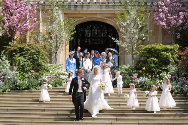 Thomas Kingston and Lady Gabriella after their wedding at St George’s Chapel in Windsor Castle