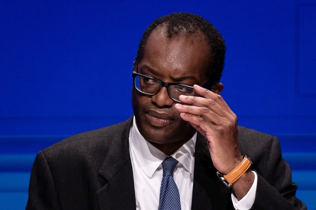 Chancellor of the Exchequer Kwasi Kwarteng delivers his speech at the Conservative Party annual conference at the International Convention Centre in Birmingham