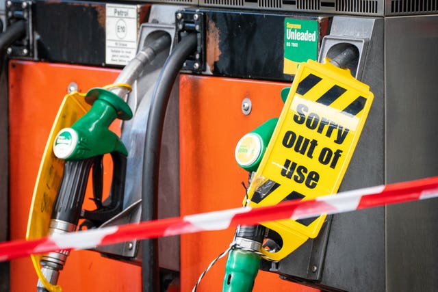 Out of use petrol pumps at a petrol station in central London