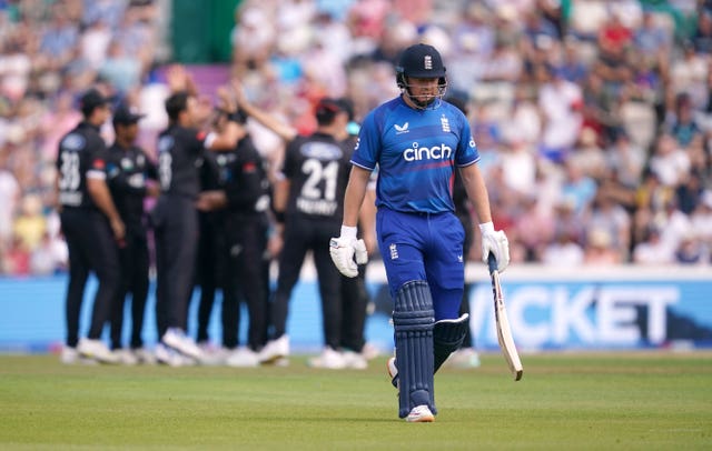 England batter Jonny Bairstow walks off dejected after his dismissal against New Zealand