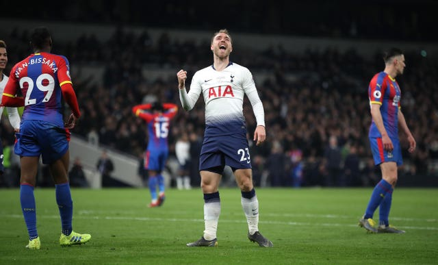 Christian Eriksen celebrates scoring Tottenham's second goal