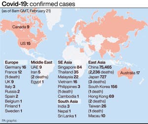 Covid-19: confirmed cases. See story HEALTH Coronavirus. Infographic PA Graphics
