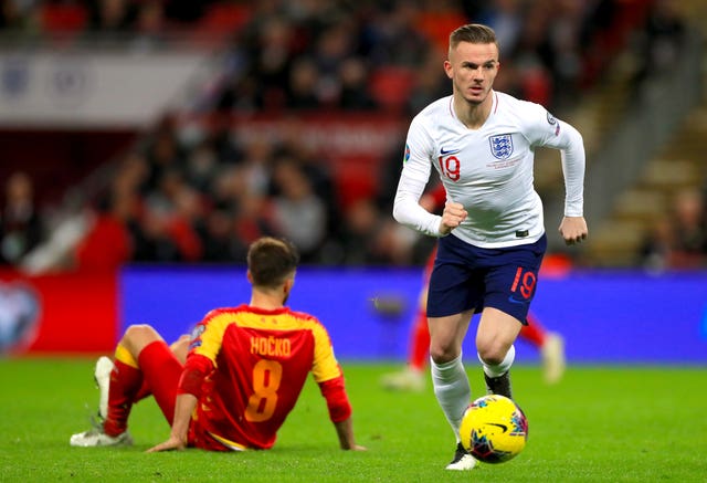 James Maddison, right, in action for England against Montenegro in 2019