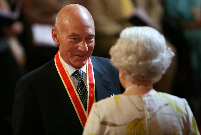 Sir Patrick Stewart is knighted by Queen Elizabeth II