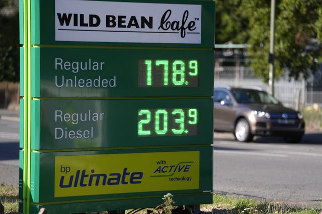 Fuel prices shown on a sign at a fuel station