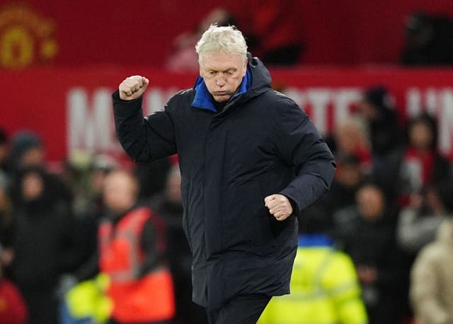 Everton manager David Moyes celebrates victory against his old club 