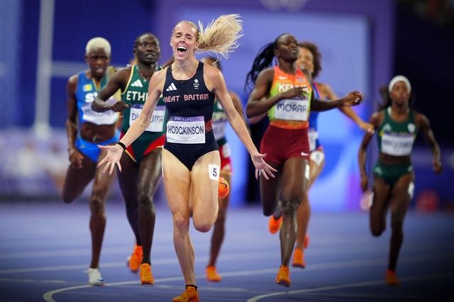 Keely Hodgkinson crossing the finish line