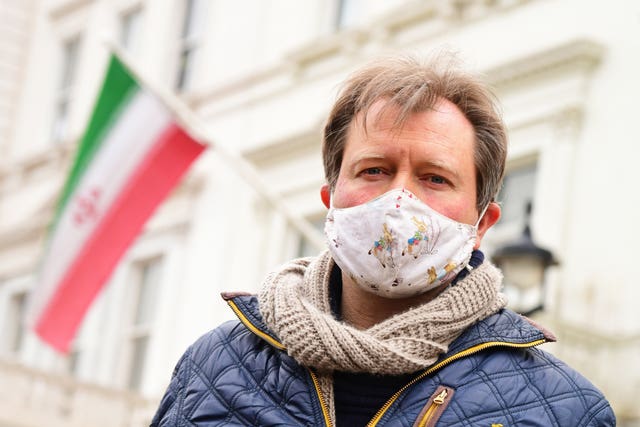 Richard Ratcliffe, the husband of Nazanin Zaghari-Ratcliffe, pictured during a protest outside the Iranian Embassy in London