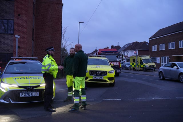 Emergency services near to an electrical substation which caught fire