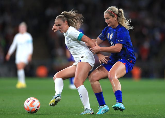 Georgia Stanway (left) and Lindsey Horan in action on Friday (Bradley Collyer/PA).