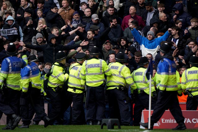 Police try to deal with crowd trouble at West Brom v Wolves