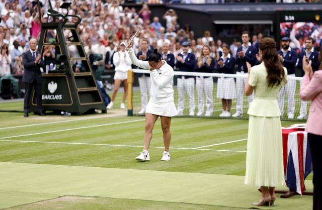 Ons Jabeur sobs after receiving the runners-up plate from the Princess of Wales 