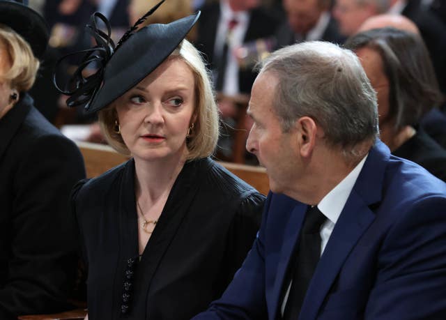 Liz Truss and Irish premier Micheal Martin attend a Service of Reflection for the Queen at St Anne’s Cathedral in Belfast