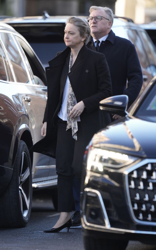 Home Secretary Yvette Cooper and Ed Balls attending the funeral service of Lord John Prescott at Hull Minster, Kingston upon Hull, Yorkshire