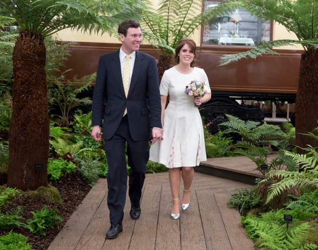 Eugenie of York and Jack Brooksbank during a visit to the RHS Chelsea Flower Show (Heathcliff O’Malley/Daily Telegraph/PA)
