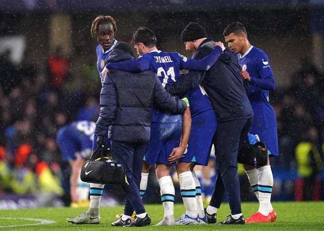 Ben Chilwell is injured in Chelsea's Champions League match against Dinamo Zagreb 