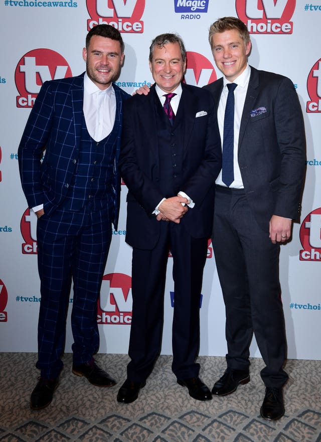 Danny Miller and Ryan Hawley with John Middleton attending the TV Choice Awards 2017  (Ian West/PA)