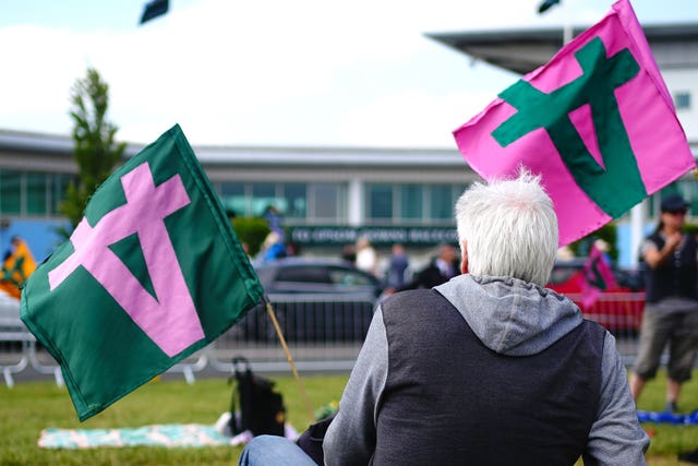Protesters outside the racecourse