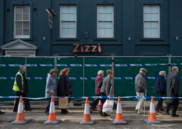 Salisbury's Zizzi restaurant was one of a number of sites cordoned off after the attack (David Mirzoeff/PA)