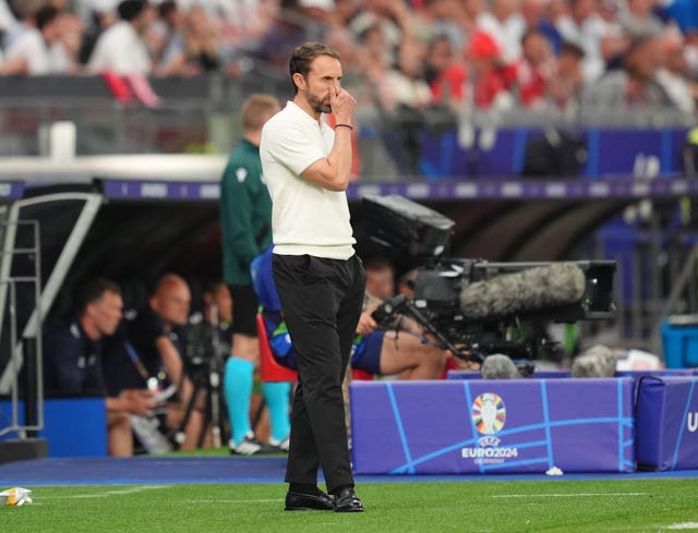 Gareth Southgate pinches his nose on the touchline during England's draw with Denmark