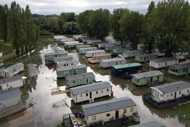 Floodwater around properties at Billing Aquadrome holiday park, Northamptonshire 