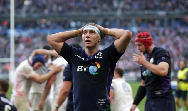 Scotland's Jamie Ritchie appears dejected after his side slumped to defeat in Paris