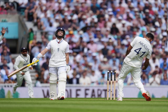 Ben Duckett reacts after being caught out