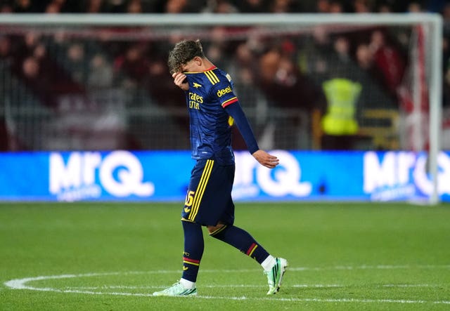 Max Dowman walks after being shown a red card 